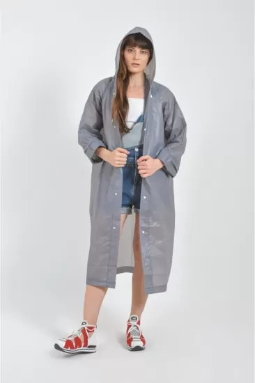 Gri Yağmurluk Unisex Su Geçirmez Eva Kumaş Kalın