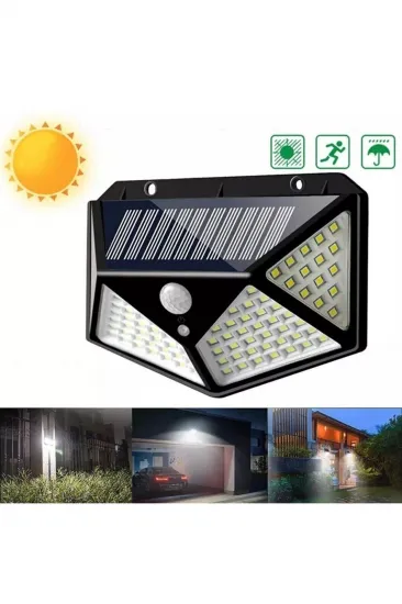 Güneş Enerjili 100 Led Duvar Lambası Sarı Işık