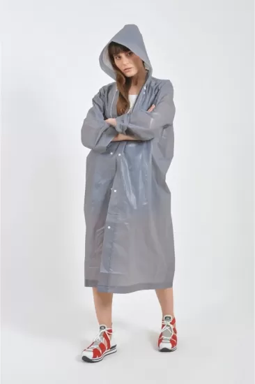 Gri Yağmurluk Unisex Su Geçirmez Eva Kumaş Kalın