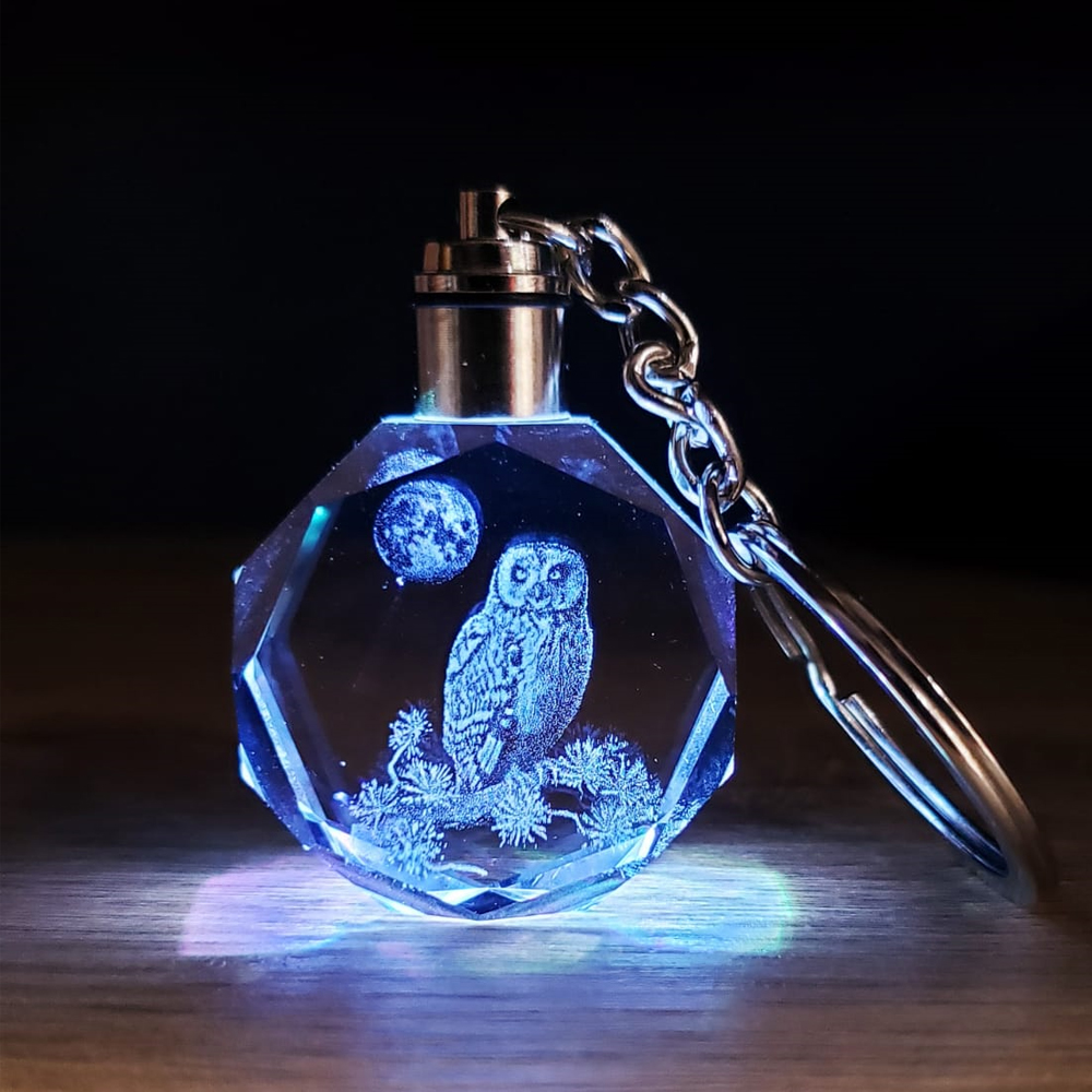 Led Işıklı Kristal Anahtarlık Baykuş Renk Değiştiren Şık Tasarımlı Hediyelik