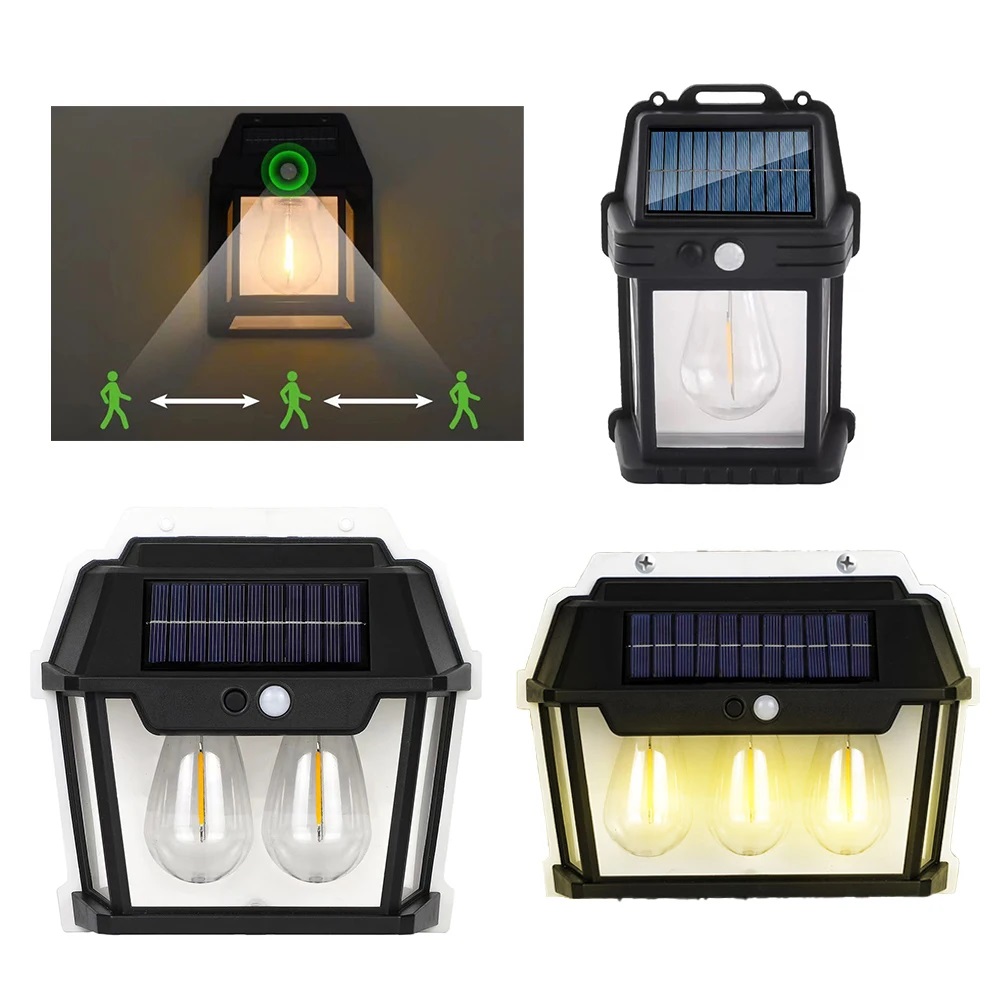 Güneş Enerjili Solar Duvar Lambası 2li Rustik Ampul Gün Işığı Dekoratif Solar Aydınlatma