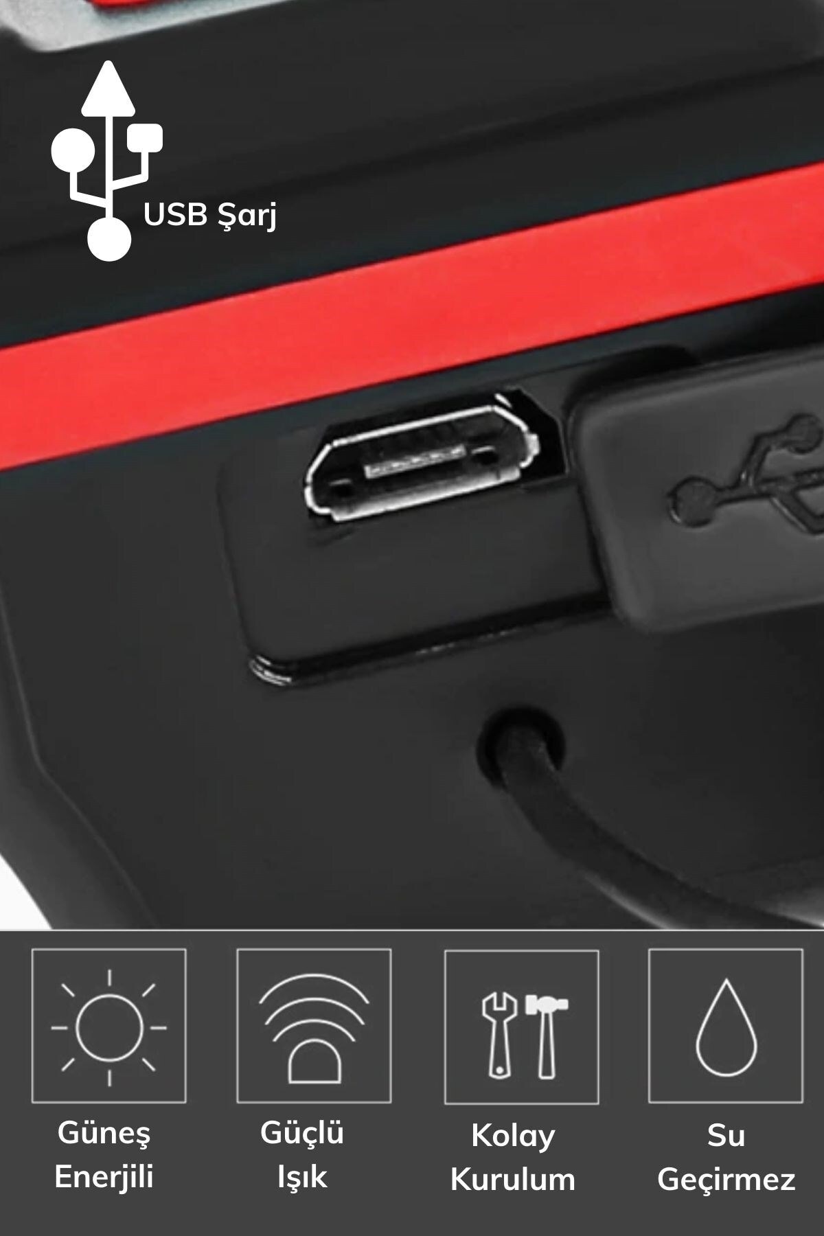 Güneş Enerjili Usb Şarjlı Bisiklet Lambası Ön Işık Kornalı