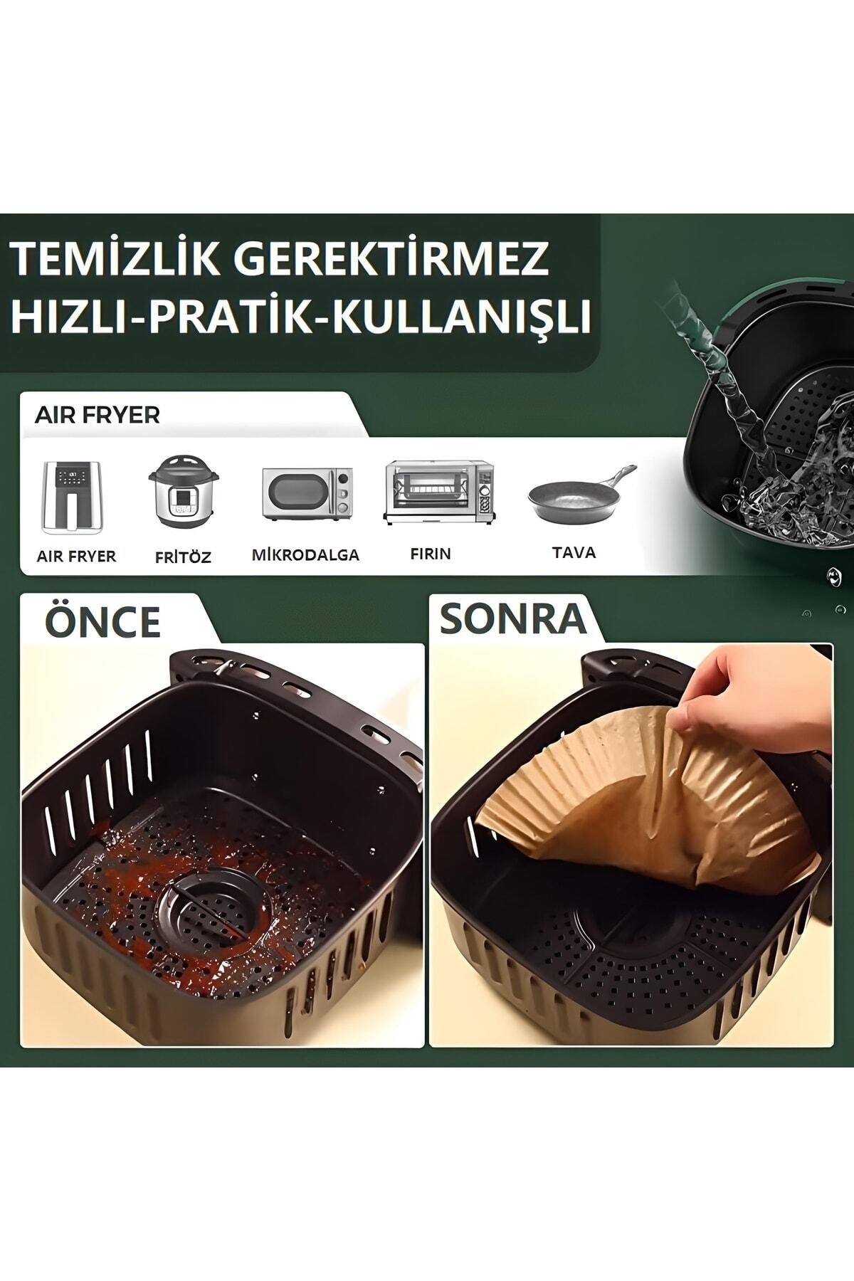 50 Adet Air Fryer Pişirme Kağıdı Yuvarlak Tabak Modeli Tek Kullanımlık