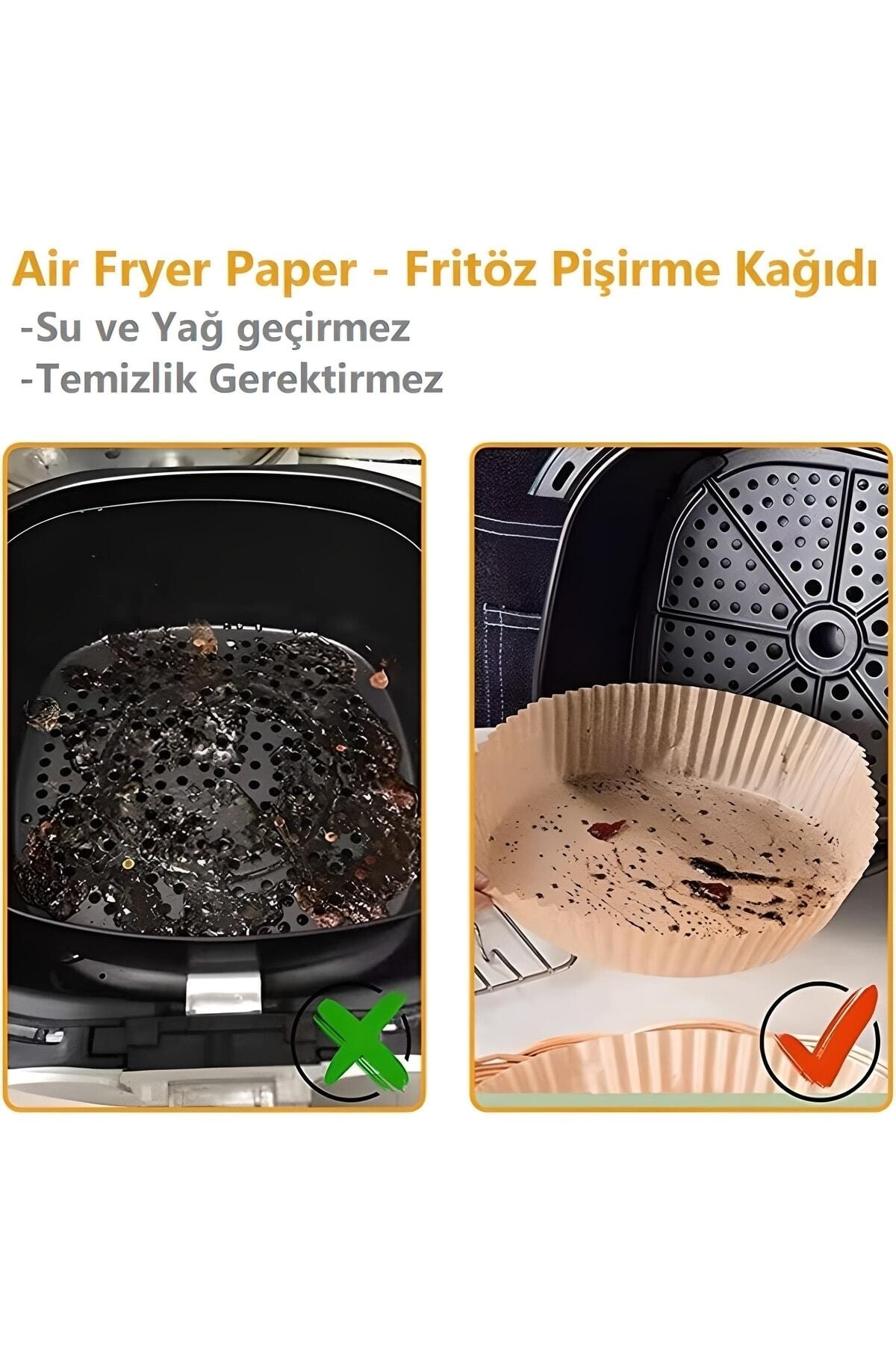 50 Adet Air Fryer Pişirme Kağıdı Yuvarlak Tabak Modeli Tek Kullanımlık