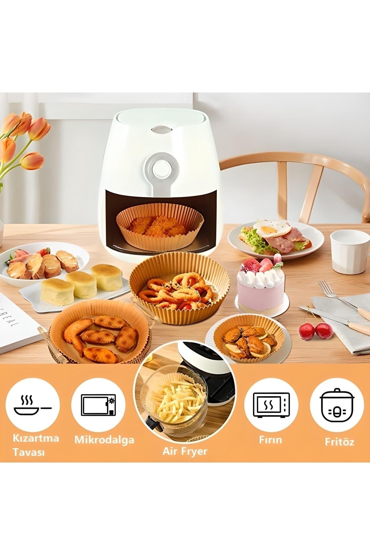 50 Adet Air Fryer Pişirme Kağıdı Yuvarlak Tabak Modeli Tek Kullanımlık