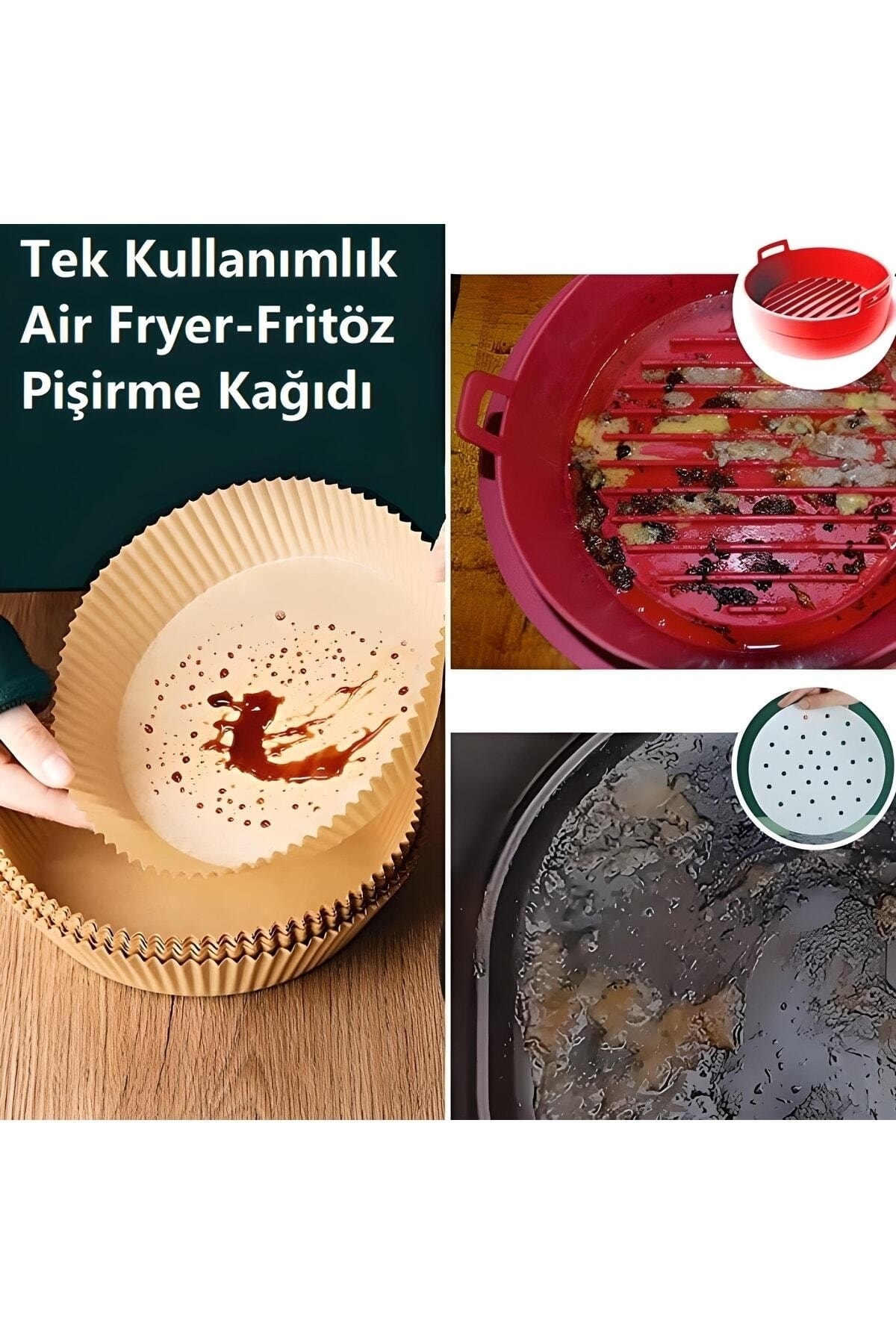 50 Adet Air Fryer Pişirme Kağıdı Yuvarlak Tabak Modeli Tek Kullanımlık