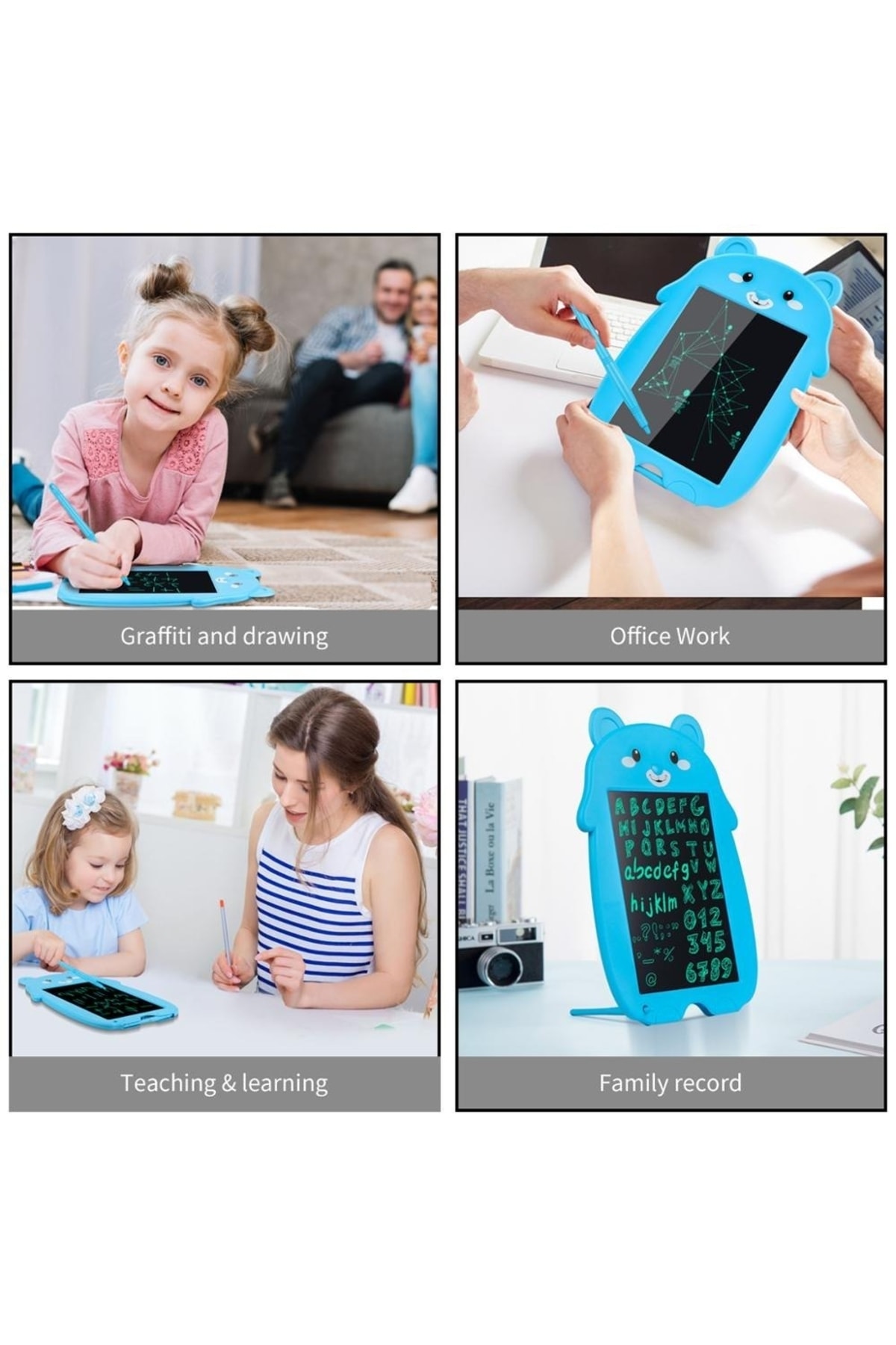 Mavi Ayıcık Şekilli Dijital Çocuk Yazı Tableti Çizim Tahtası Lcd 9 İnç