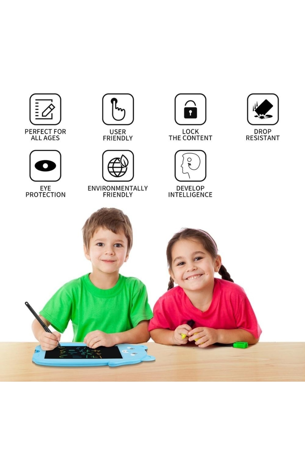 Mavi Ayıcık Şekilli Dijital Çocuk Yazı Tableti Çizim Tahtası Lcd 9 İnç