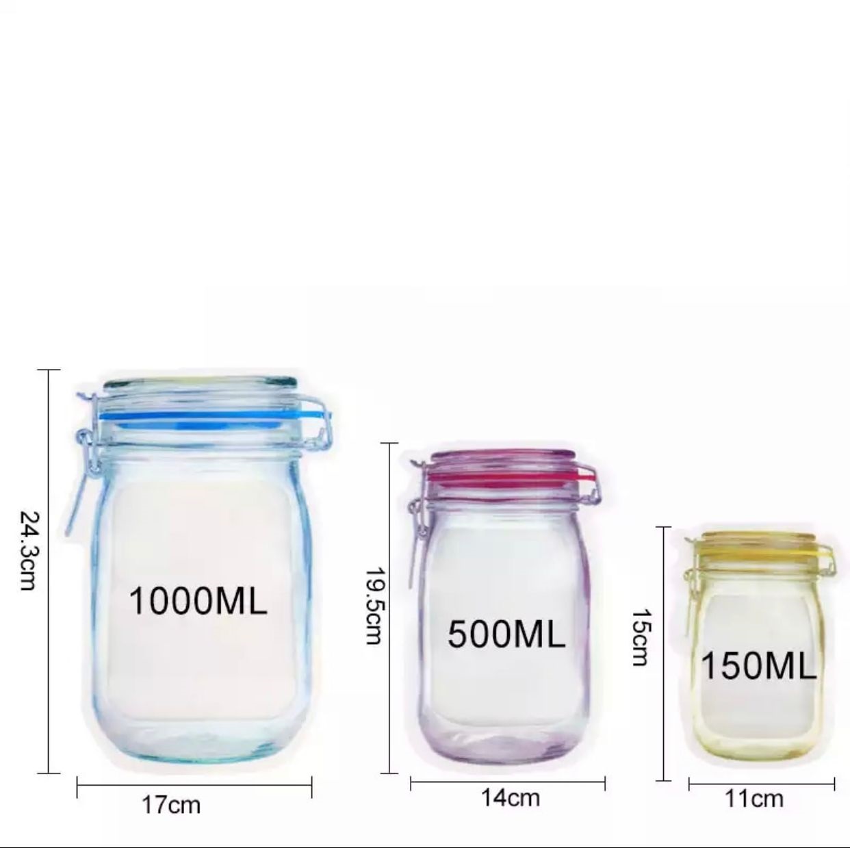 Küçük Boy Kavanoz Görünümlü Kilitli Saklama Poşedi 3 Adet