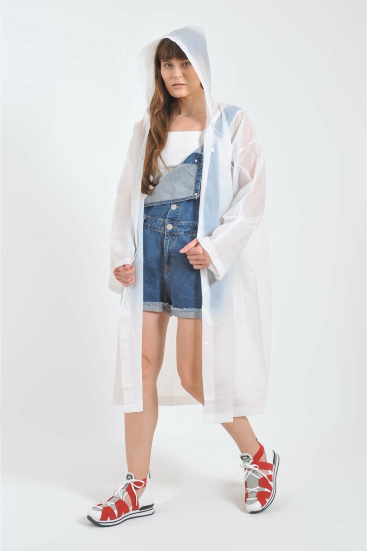 Beyaz Yağmurluk Unisex Su Geçirmez Eva Kumaş Kalın Dayanıklı